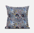 HomeRoots Gray Cream 16â€ Indigo Gray Tropical Zippered Suede Throw Pillow