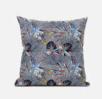 HomeRoots Gray Cream 16â€ Indigo Gray Tropical Zippered Suede Throw Pillow