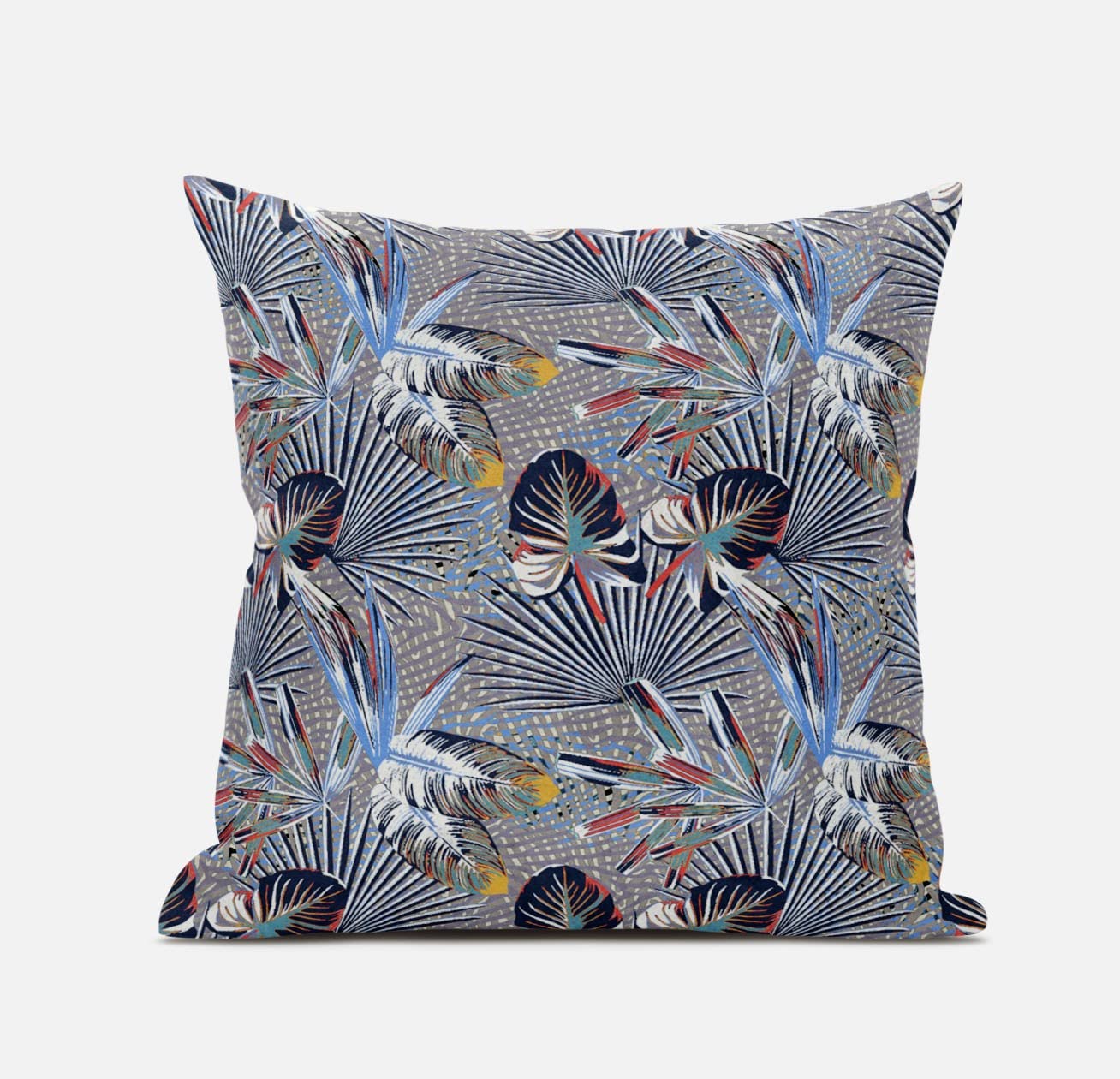 HomeRoots Gray Cream 16â€ Indigo Gray Tropical Zippered Suede Throw Pillow