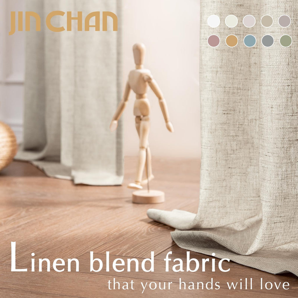 Jinchan Linen Blend Curtains 63 Inches Length For Living Room Oat Farmhouse Rod Pocket Back Tab Light Filtering Window Drapes For Bedroom Curtains 2 Panels