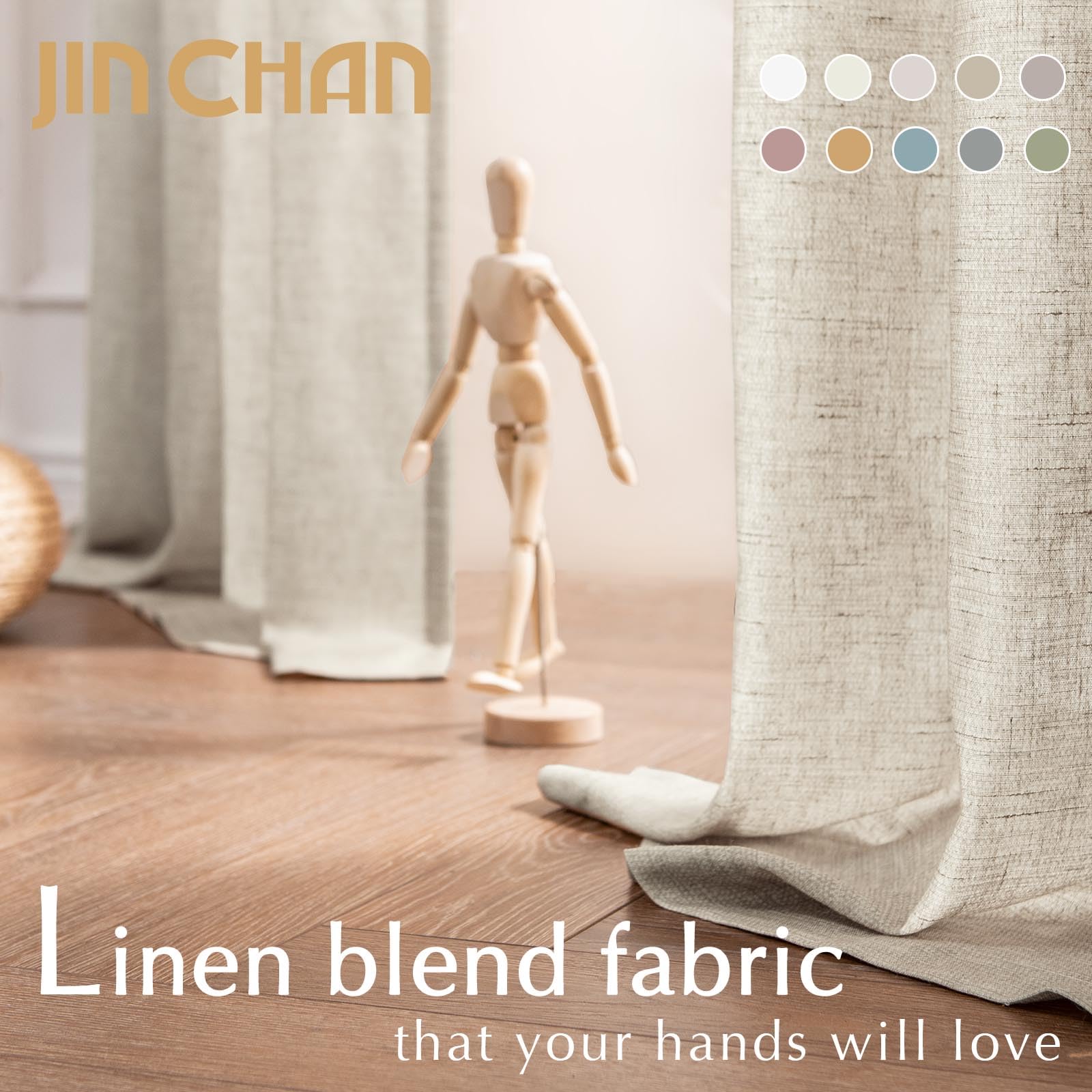 Jinchan Linen Blend Curtains 63 Inches Length For Living Room Oat Farmhouse Rod Pocket Back Tab Light Filtering Window Drapes For Bedroom Curtains 2 Panels
