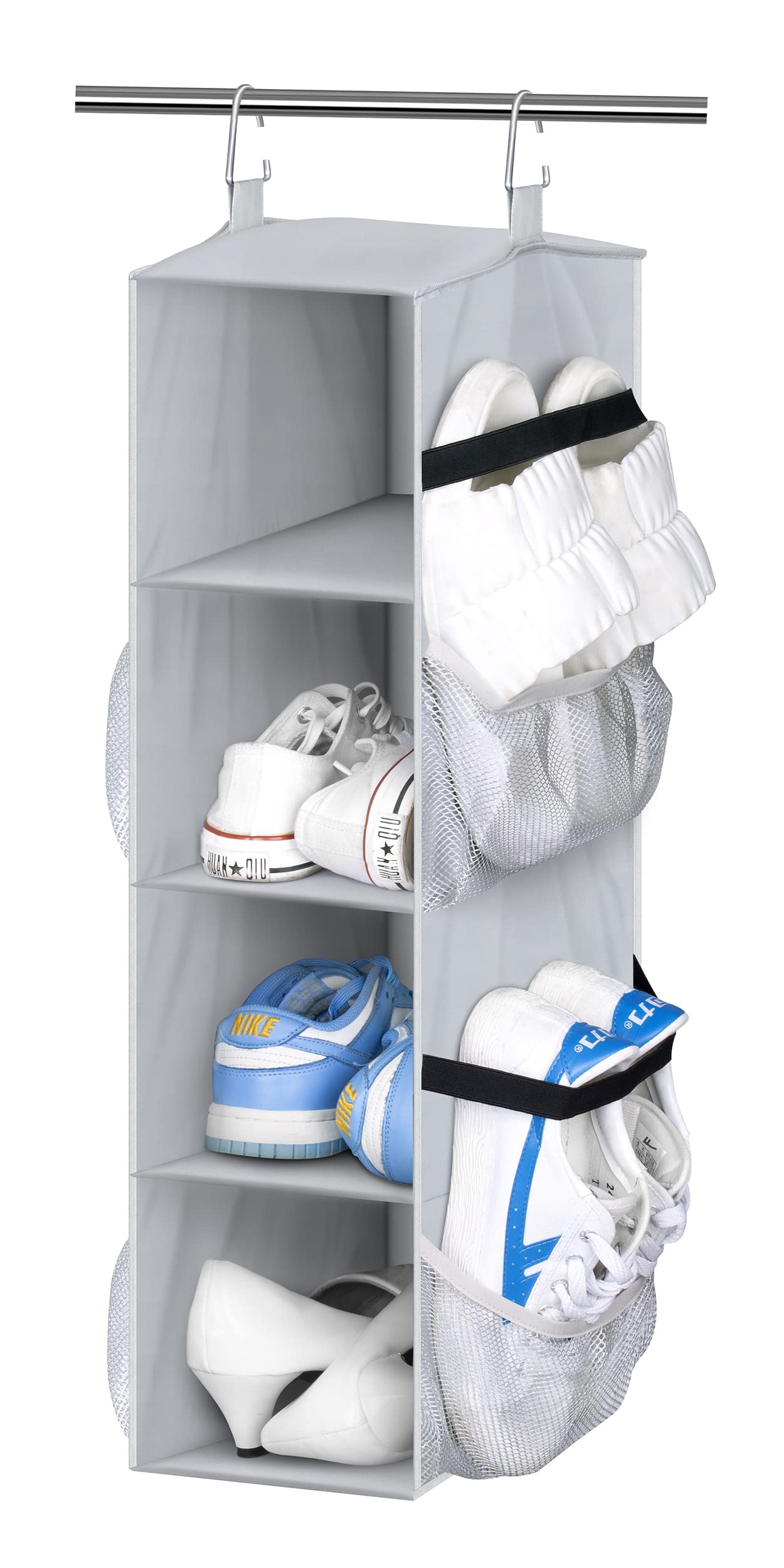 Sleeping Lamb Short Hanging Shoe Organizer For Closet Storage With Mesh Side Pockets Holds 8 Pairs, Hanging Shoe Rack Hanger Rv,