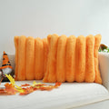 JOJUSIS Pack of 2 Faux Fur Plush Decorative Throw Pillow Covers Couch Cushion Case Soft Fluffy Pillowcases Wide Stripe (Orange, 
