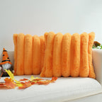 JOJUSIS Pack of 2 Faux Fur Plush Decorative Throw Pillow Covers Couch Cushion Case Soft Fluffy Pillowcases Wide Stripe (Orange, 