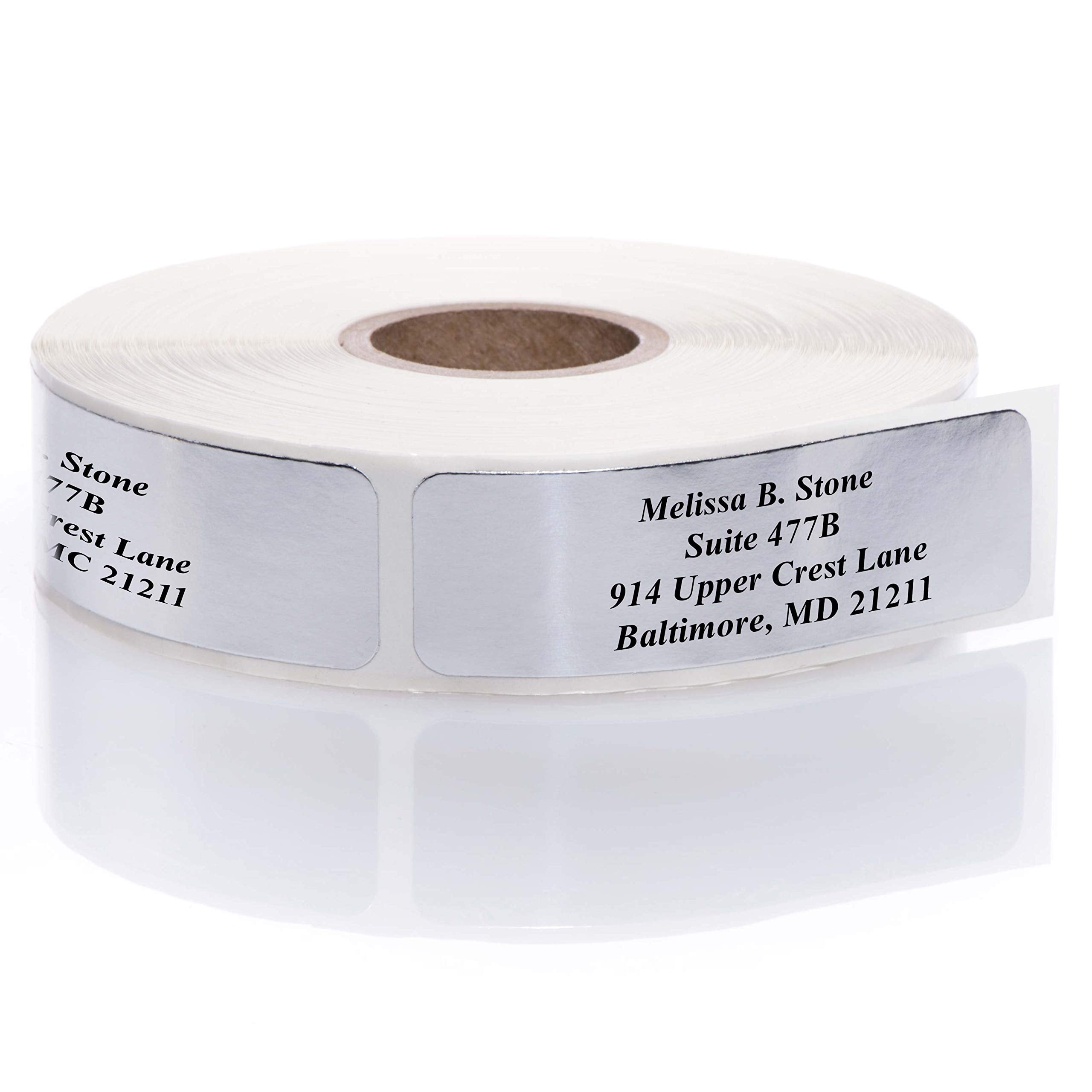 Silver Foil Personalized Return Address Labels Without Dispenser - Roll Of 250 Custom Stickers