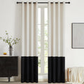 Bulbul Cream Black Color Block Window Curtains Panels 72 Inches Long Velvet Farmhouse Drapes For Bedroom Living Roomm Darkening