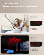 Onlyee Projection Alarm Clock For Bedroom,Led Digital Clock On Ceiling Wall With Usb Phone Charging,Battery Backup,180 Rotatable
