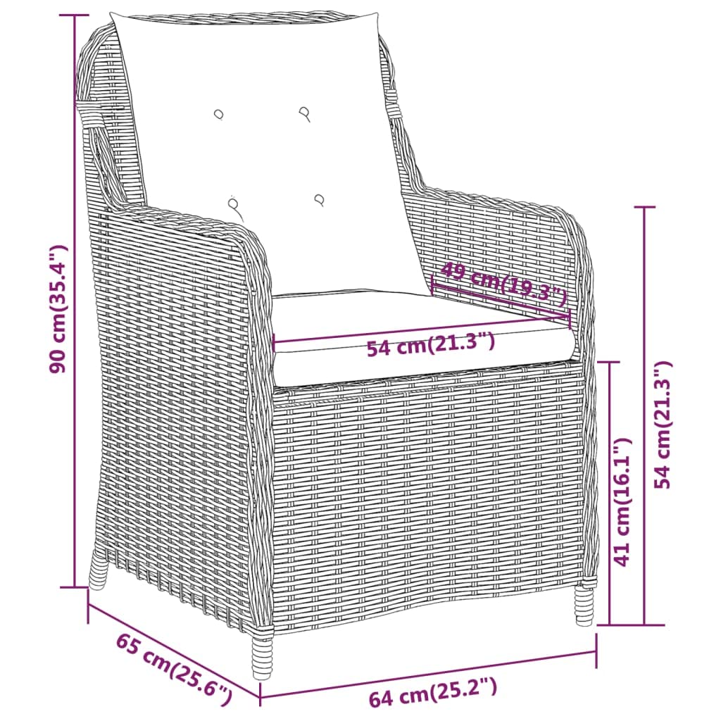 vidaXL Outdoor Dining Set - 5 Pieces - Black Patio Furniture - Glass Top Table - PE Rattan Chairs with Dark Grey Cushions