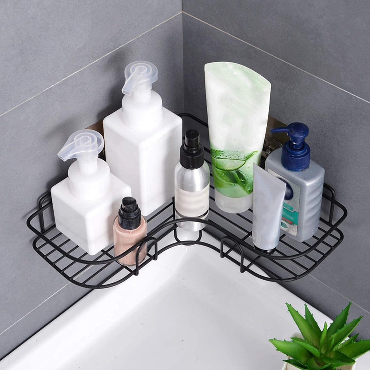 SPELLWISH Self Adhesive Heavy Duty Metal Bathroom Storage Corner Rack, Shelf Organizer, Shampoo Holder for Bathroom Without Dril