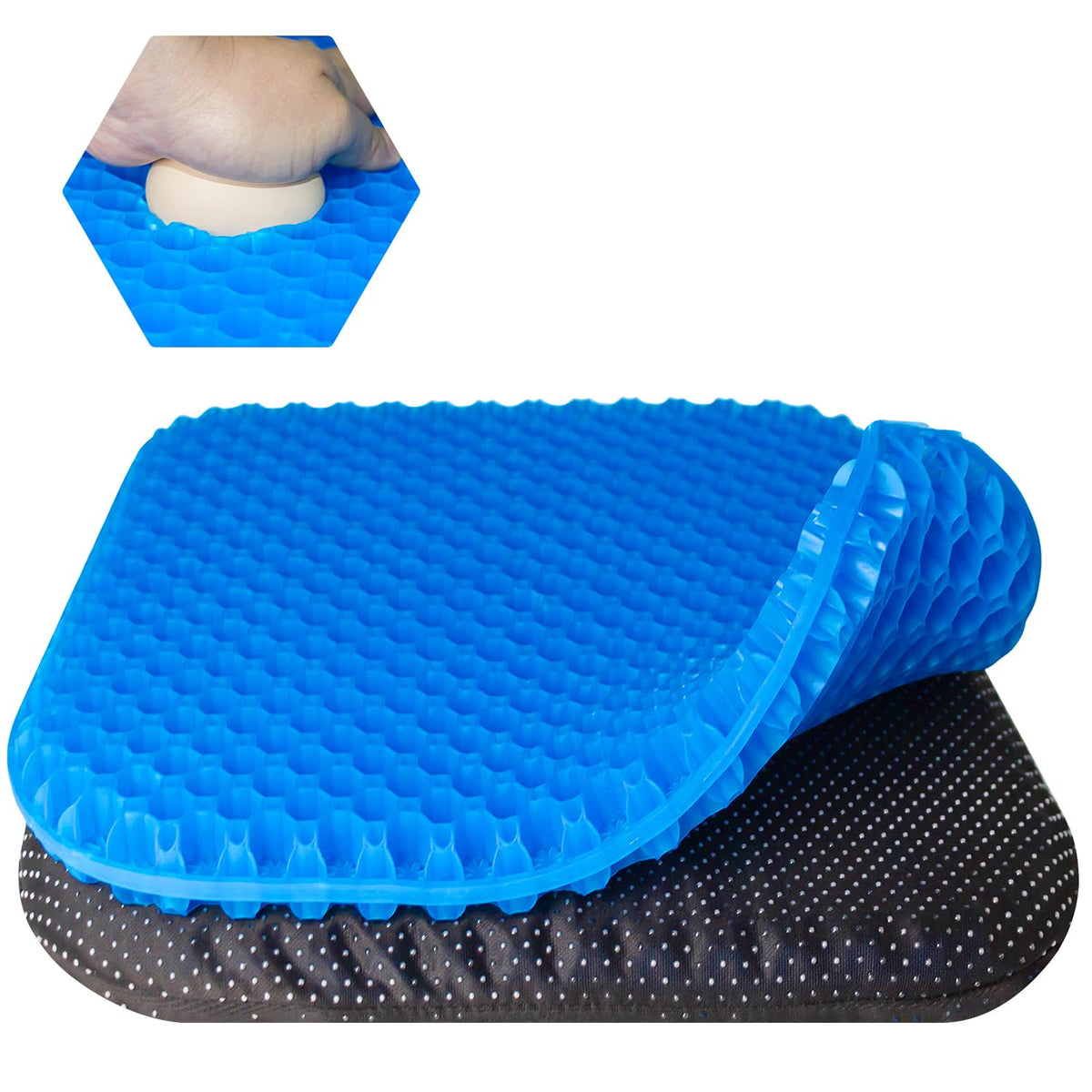 Eveme Gel Seat Cushion For Long Sitting With Nonslip Cover,Cooling Seat Cushion,Breathable Honeycomb Design Absorbs Pressure Po