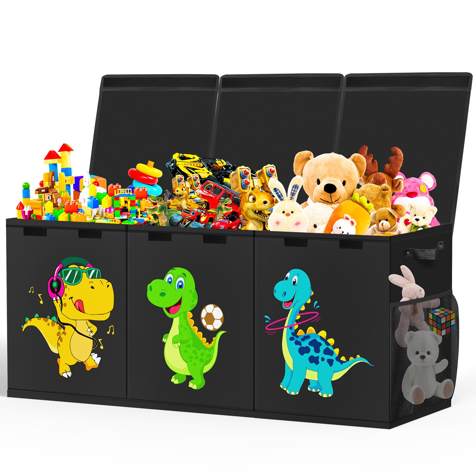 Beadsky Extra Large Toy Box, Collapsible Toddlers Toy Chest Kids Storage Organizer, Dinosaur Bin Boxes Storage Basket with Lids 