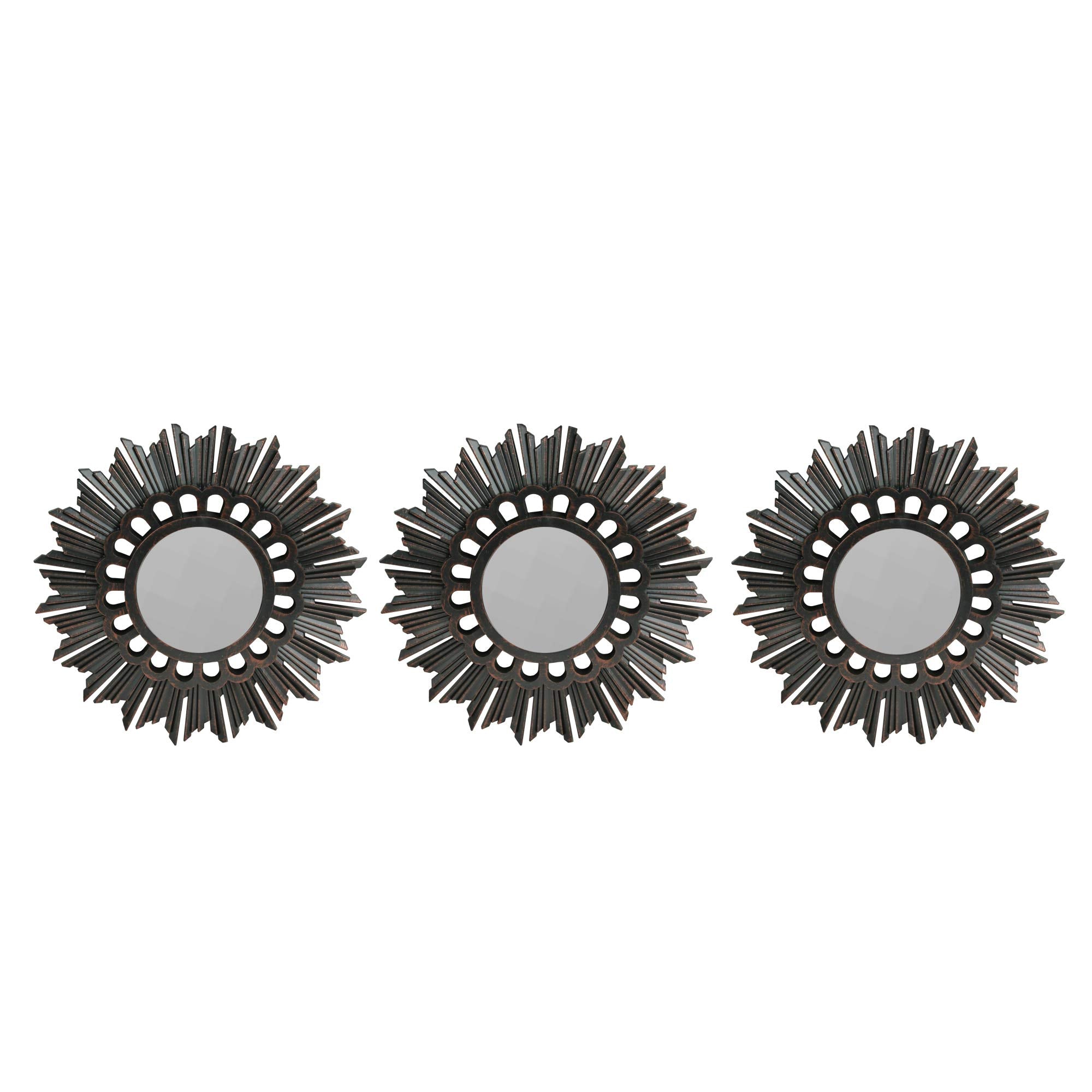 Northlight Set of 3 Floral Sunburst Brushed Bronze Round Wall Mirrors 9.5