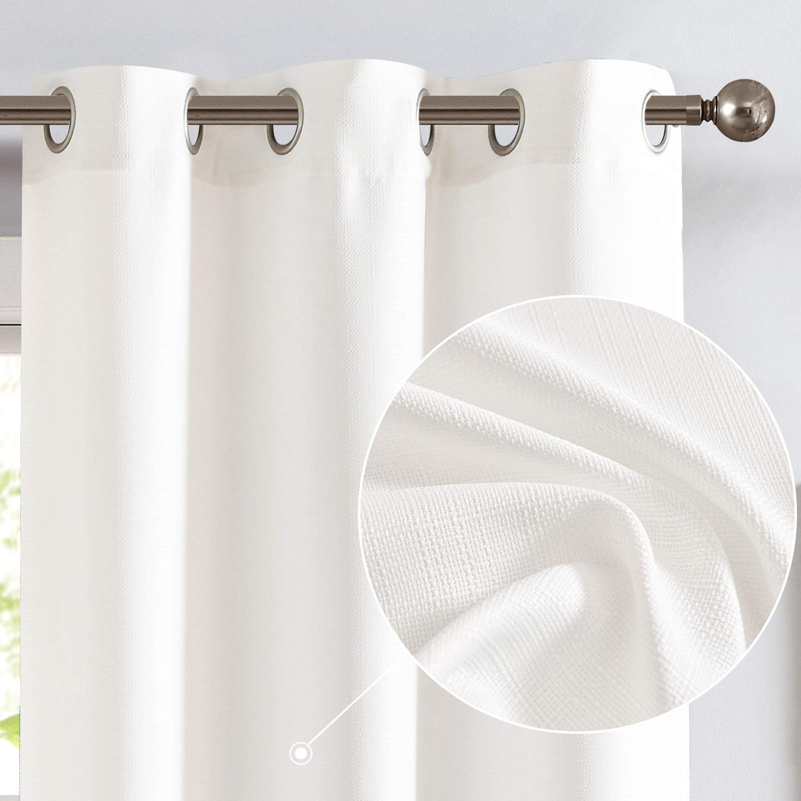 jinchan White Linen Textured Curtains 108 Inch Long 2 Panels for Living Room Grommet Top Light Filtering Window Drapes for Bedro