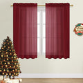 Dwcn Christmas Burgundy Sheer Curtains Semi Transparent Voile Rod Pocket Curtains For Bedroom And Living Room, 52 X 54 Inches Lo