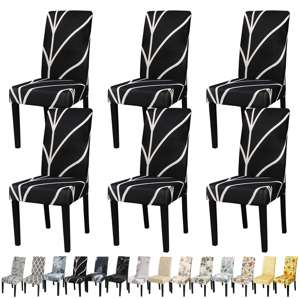 Jqinhome Black Chair Covers For Dining Room Set Of 6, High Stretch Removable Washable Parsons Chair Slipcover For Home Party Hotel Wedding Ceremony (6Pcs, Geometric)