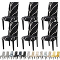 Jqinhome Black Chair Covers For Dining Room Set Of 6, High Stretch Removable Washable Parsons Chair Slipcover For Home Party Hotel Wedding Ceremony (6Pcs, Geometric)