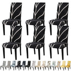 Jqinhome Black Chair Covers For Dining Room Set Of 6, High Stretch Removable Washable Parsons Chair Slipcover For Home Party Hotel Wedding Ceremony (6Pcs, Geometric)