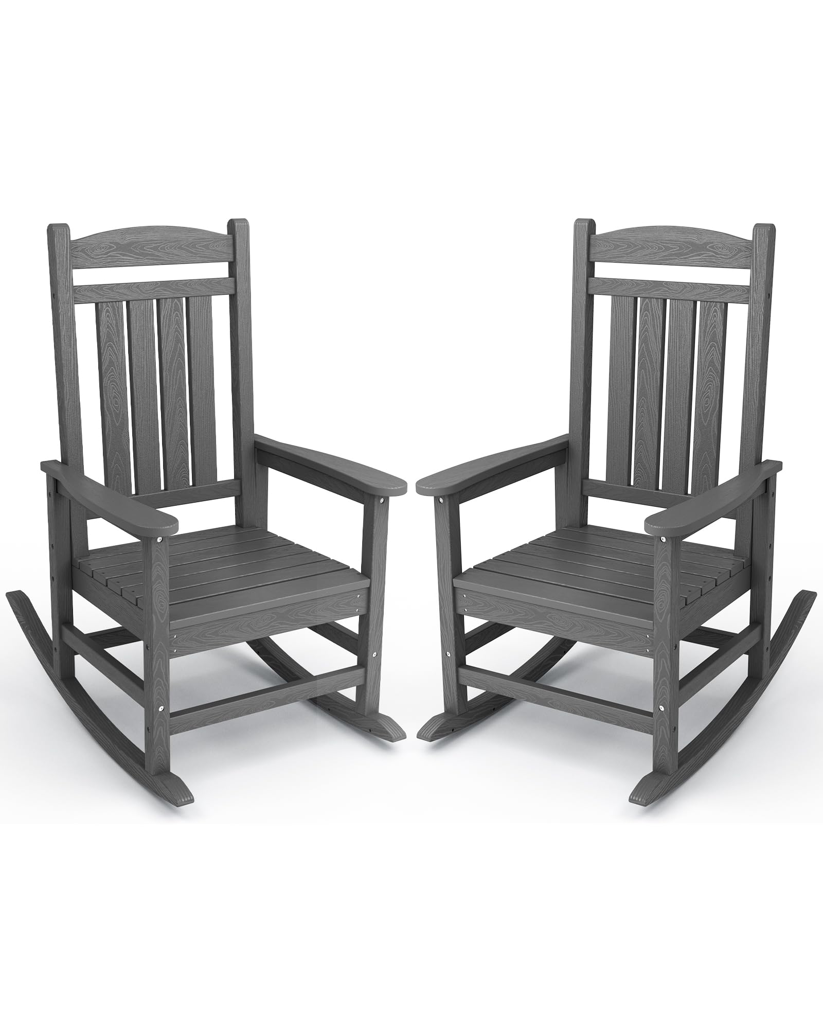 KINGYES HDPE Patio Rocking Chair Set of 2, Outdoor Rocking Chairs Porch Rocker for Adults, Grey