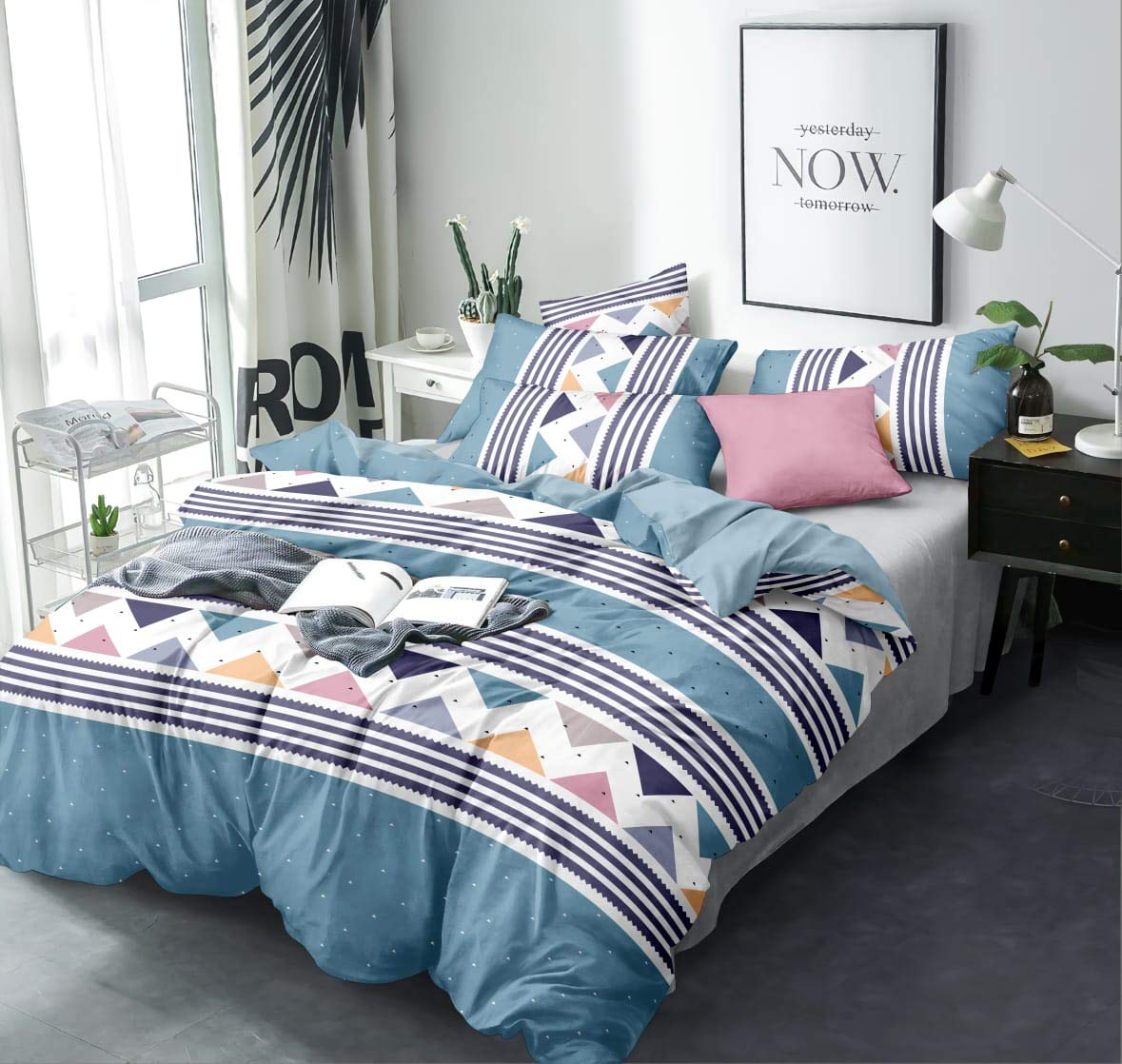 The Home Style Super Soft Glace Cotton King Size Ac Comforter Blanket With 1 King Size Elastic Fitted Bedsheet And 2 Pillow Cove