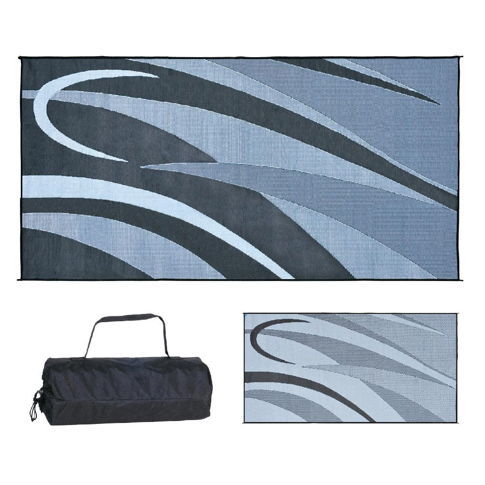 Stylish Camping Gb1 8-Feet X 16-Feet Rv Reversible Graphic Patio Mat, Black/Silver