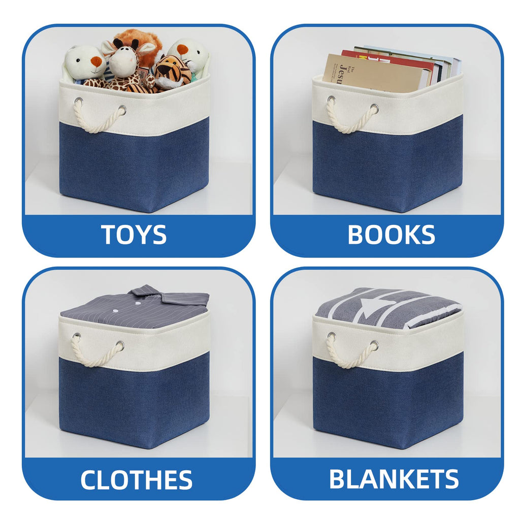 Temary Fabric Storage Cubes 11X11 Cube Storage Bins 4Pack Blue Basket For Organizing Home, Closet, Empty Gift Baskets With Handl