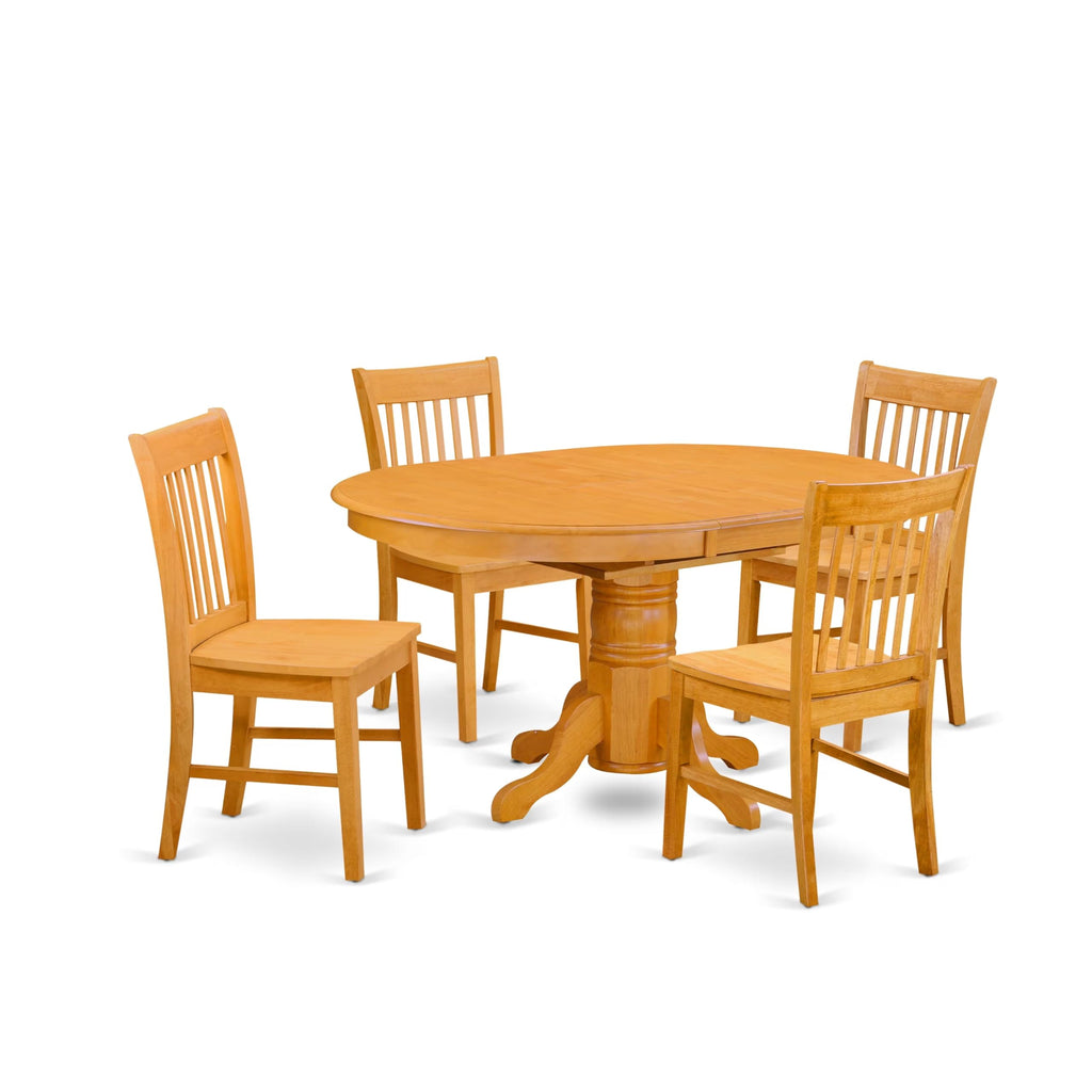 East West Furniture AVNO5-OAK-W Avon 5 Piece Dinette Set for 4 Includes an Oval Table with Butterfly Leaf and 4 Dining Room Chairs, 42x60 Inch, Oak