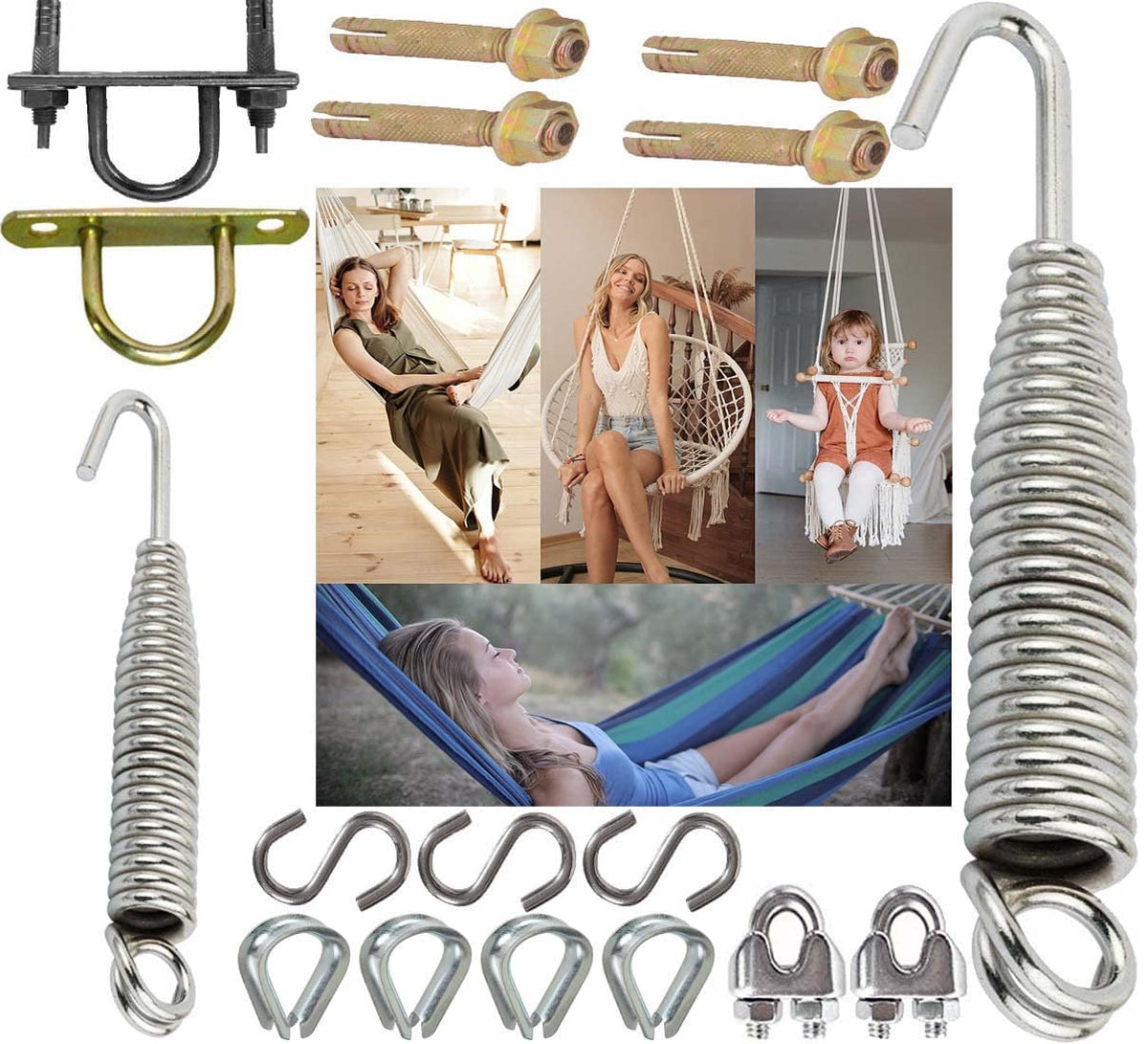 DIY Crafts Design No # 4, With 4 Stainless Mounting Screws, 1 Pack for Hang Hammock Chair Spring Swivel Hook Hanging Kit Heavy D