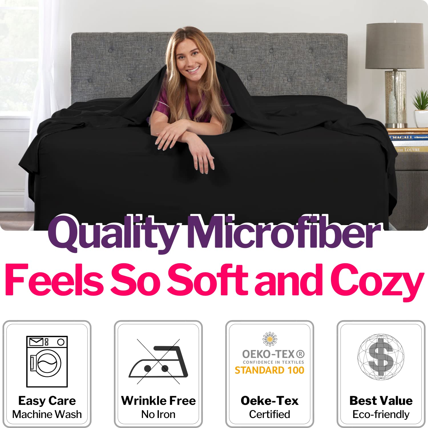 Dealuxe 21'' Sheet Set - Twin 3 Piece Set - Black