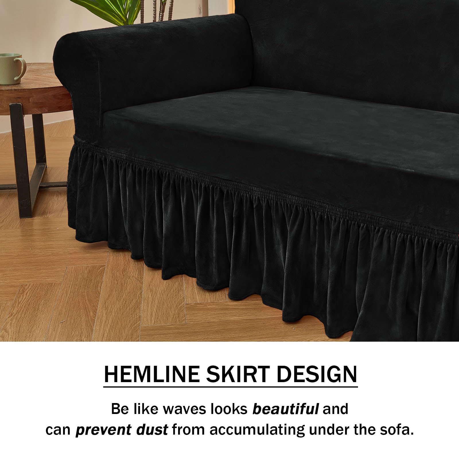 Niceec Loveseat Cover Super Soft 1-Piece Black Slipcover For Loveseats Stretch Universal Spandex Couch Covers For Living Room Easy Fit Washable Furniture Sofa Protector With Skirt