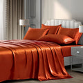 P Pothuiny Satin Sheets Full (6 Pieces, Burnt Orange) Luxury Silky Satin Bed Sheets Full Bedding Set, Extra Soft Satin Sheet Set