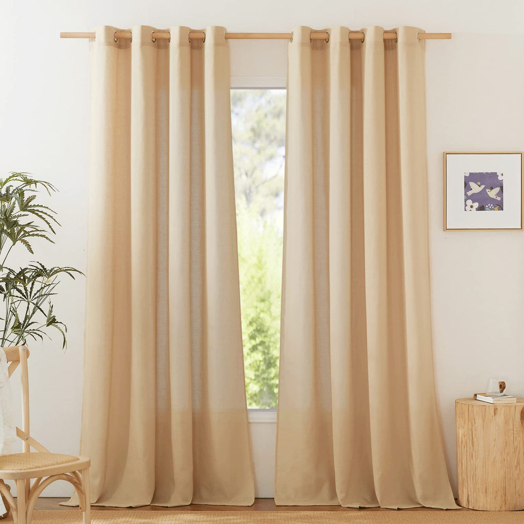 Nicetown Semi Sheer Linen Burlap Curtains For Farmhouse, Grommet Semi Sheer Balance Privacy Added With Light Filtering Vertical Drapes For Bedroom/Living Room, W55 X L90, 2 Panels
