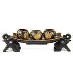 Thai Elephant Tray Carved Rain Tree Wooden Candle Holder