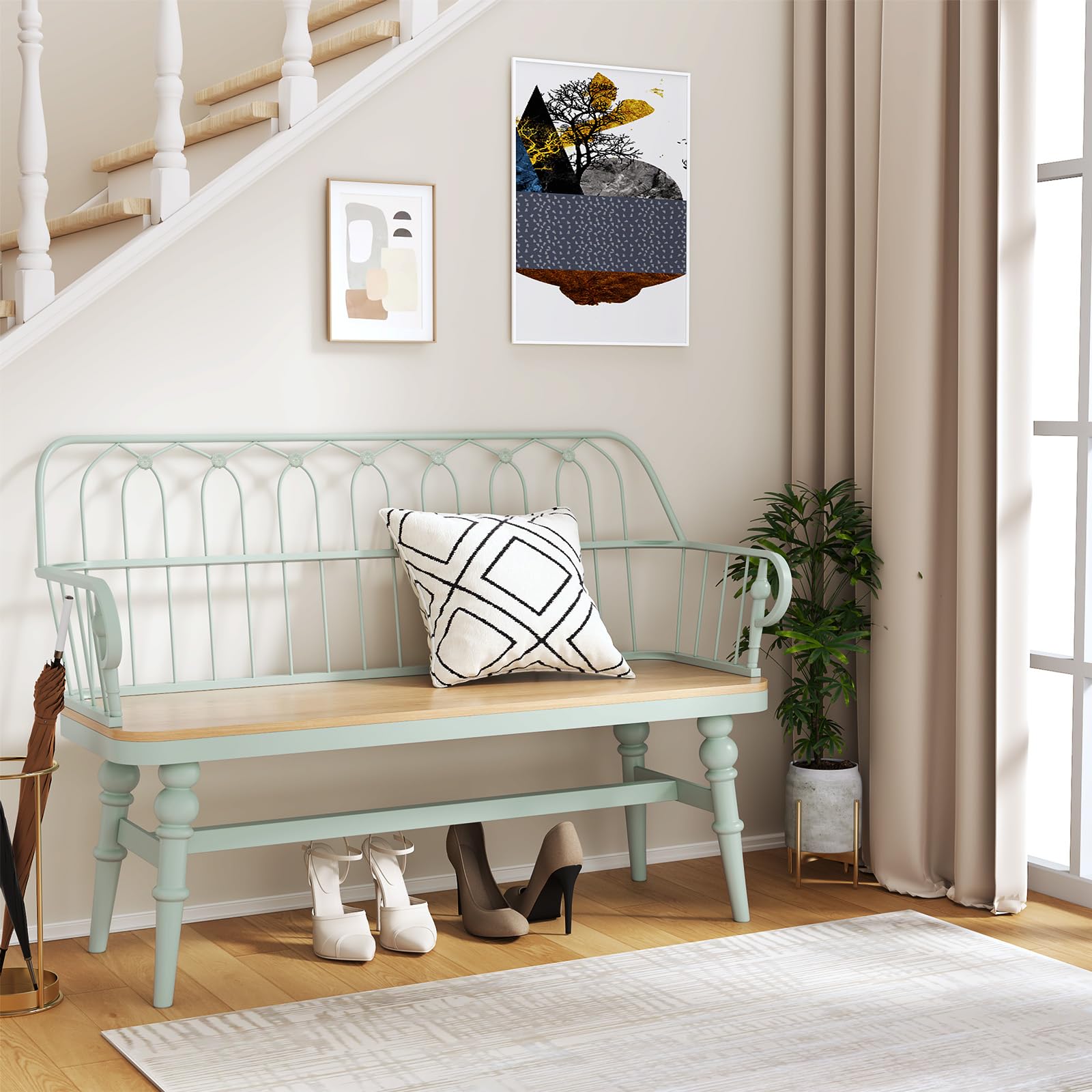DIBRATY Entryway Bench,Spindle Back Wooden Dinning Bench, Farmhouse Foyer Bench for Entryway, Living Room, Dinning Room, Mudroom