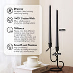 Pickood 12-Inch Tall Dripless Taper Candles Set Of 4 - Black Tapered Candles, Perfect For Halloween - Smokeless, Unscented, Long