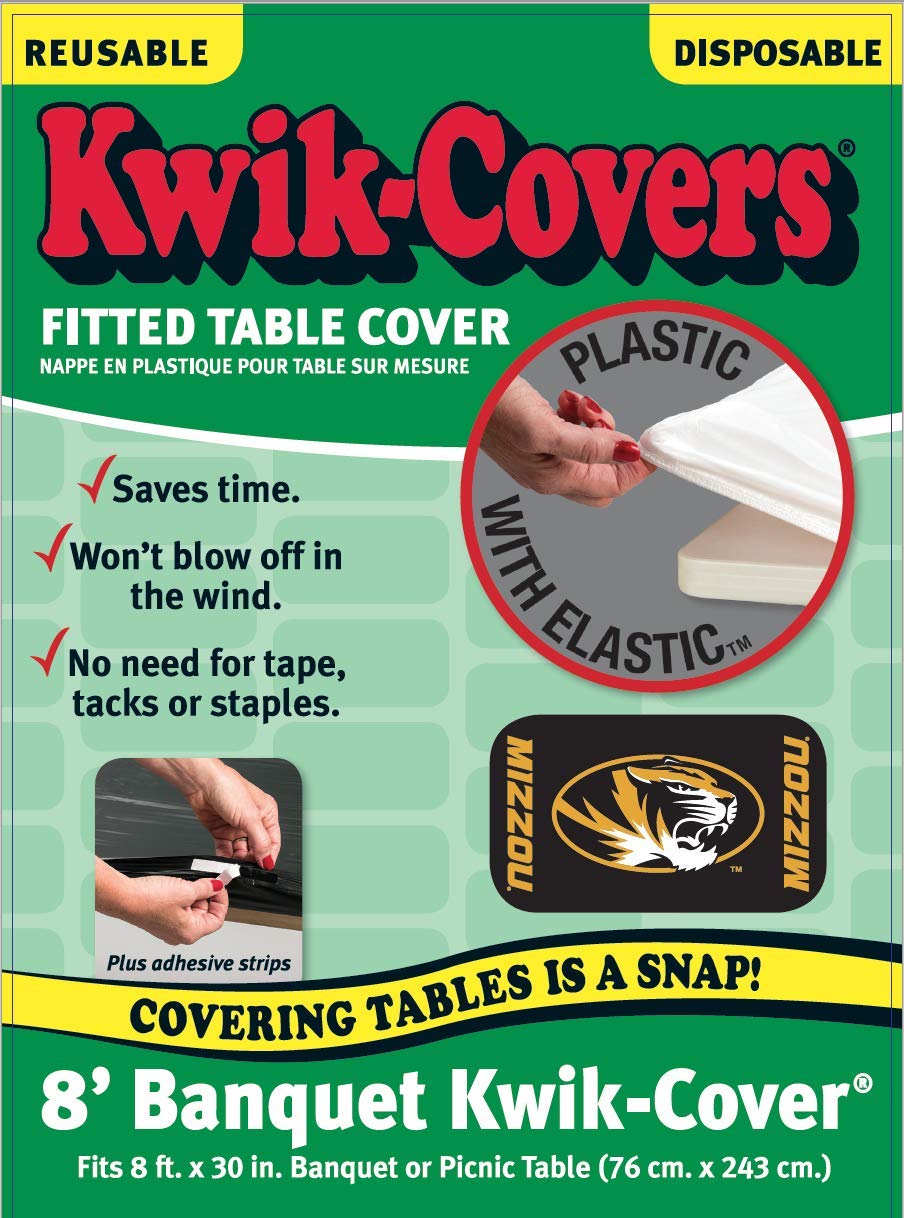 Collegiate Kwik-Covers Rectangle Plastic Table Covers, Bundle Of 2 (University Of Missouri, 8')