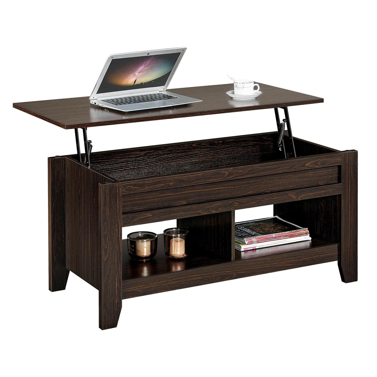 Yaheetech Lift Top Coffee Table with Hidden Storage Compartment & Seperated Lower Shelf, Lift Up Coffee Table, Rising Tabletop D