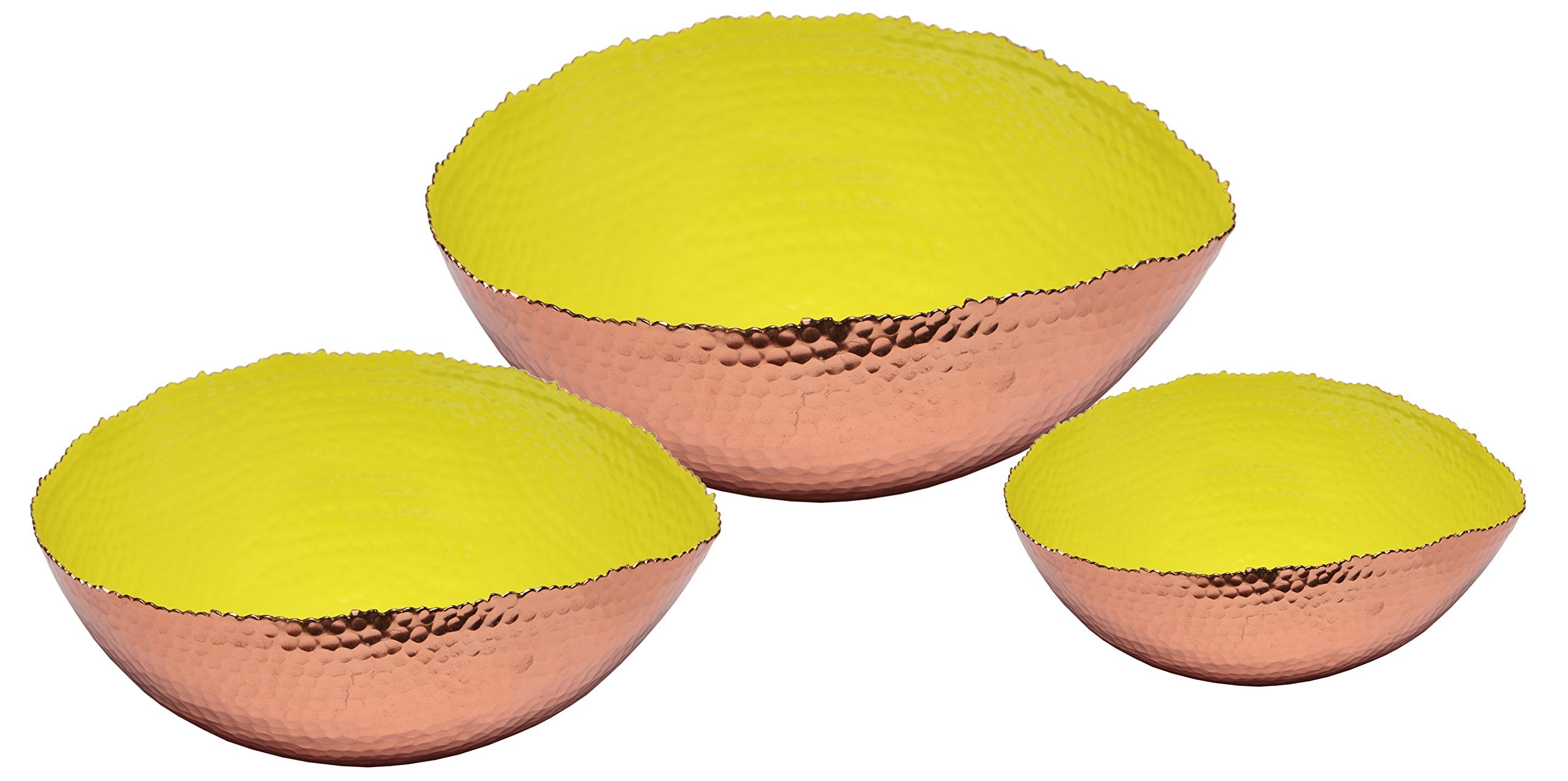 Melange Home Decor Copper Collection, Set of 3 Oval Bowls - 6'', 9'' and 12'', Color - Lime Green