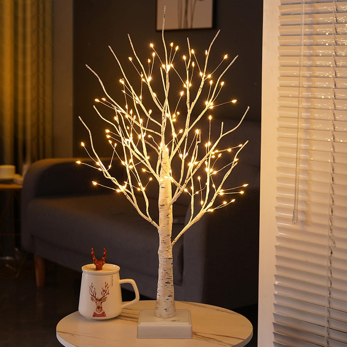 AOLTNRC Lighted Trees for Indoor Decor with Timer, Small Christmas Tree with 144 LED Lights, 2FT White Light up Birch Tree Table