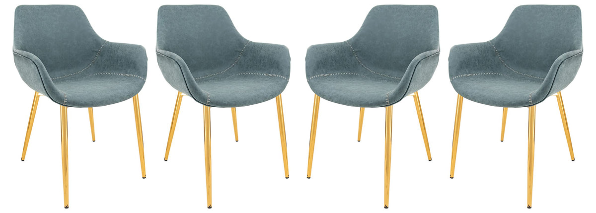 Markley Modern Leather Dining Arm Chair With Gold Metal Legs Set of 4