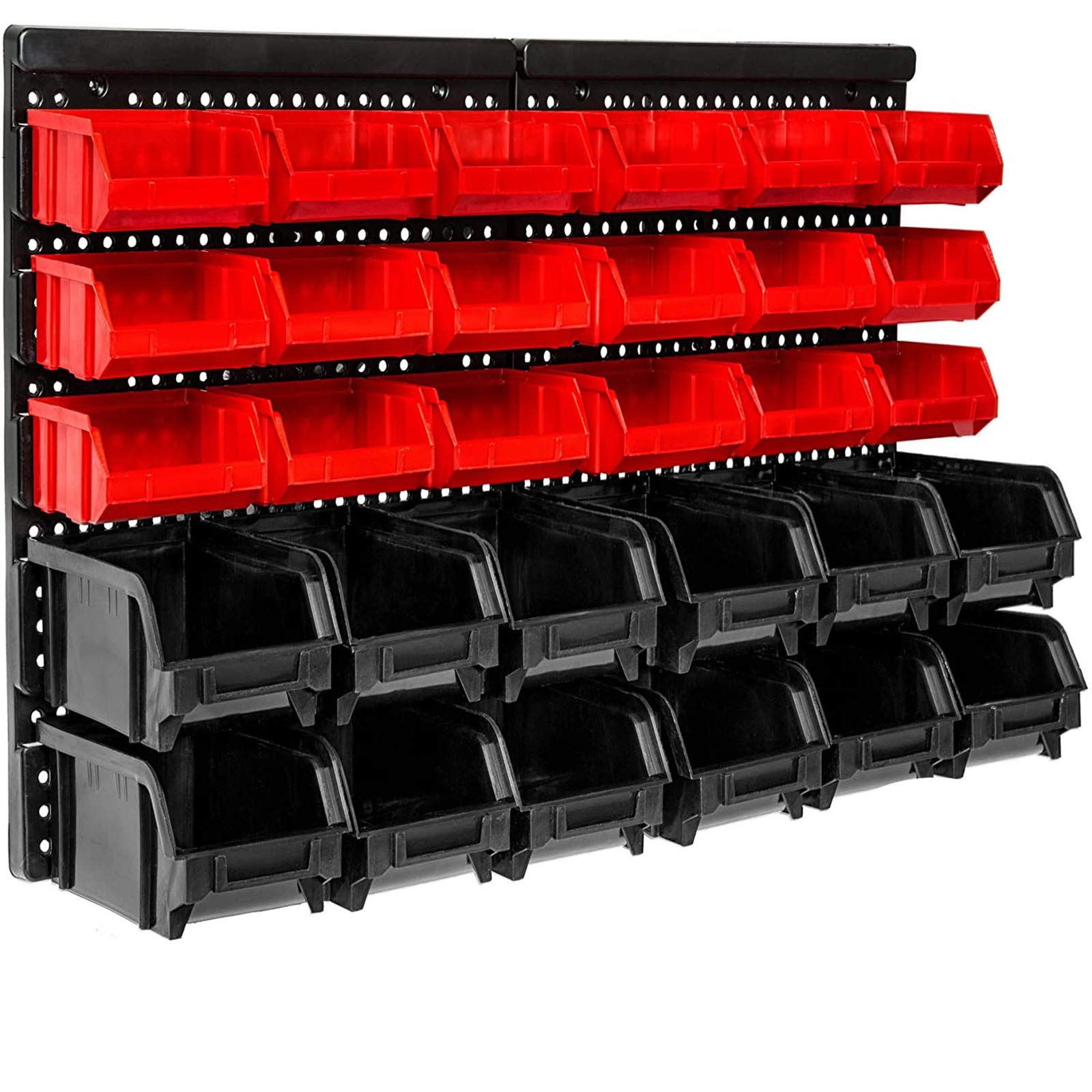 WISION Wall Mounted Storage Bins, 30 Wall Mount Tool Organizer Bins Plastic Parts Rack Container, Easy Access Compartments For T