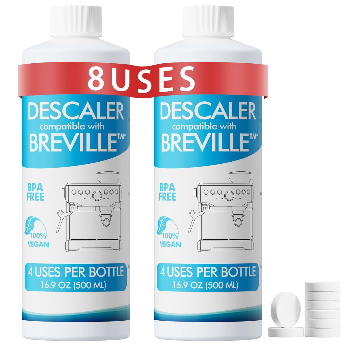 8 Uses Breville Compatible Descaling Solution, 2 Years Descaler Kit Come With 8 Cleaning Tablets, Maintenance Kit Specially Desi