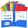 V-Opitos 6 Packs 2 Pocket Folders With 3 Prongs Fastener Clasps, Bulk Heavy Duty Plastic Folders, Multicolor Files Folders In 6