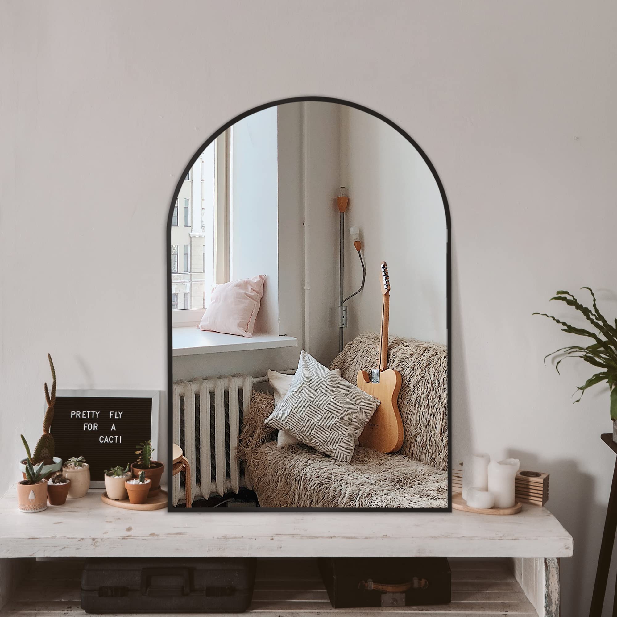 Arched Wall Mirror for Bathroom,Mirrors for Wall,24  x36  ,Vanity Mirror for Bedroom Dresser, Entryway, Living Room, Metal F