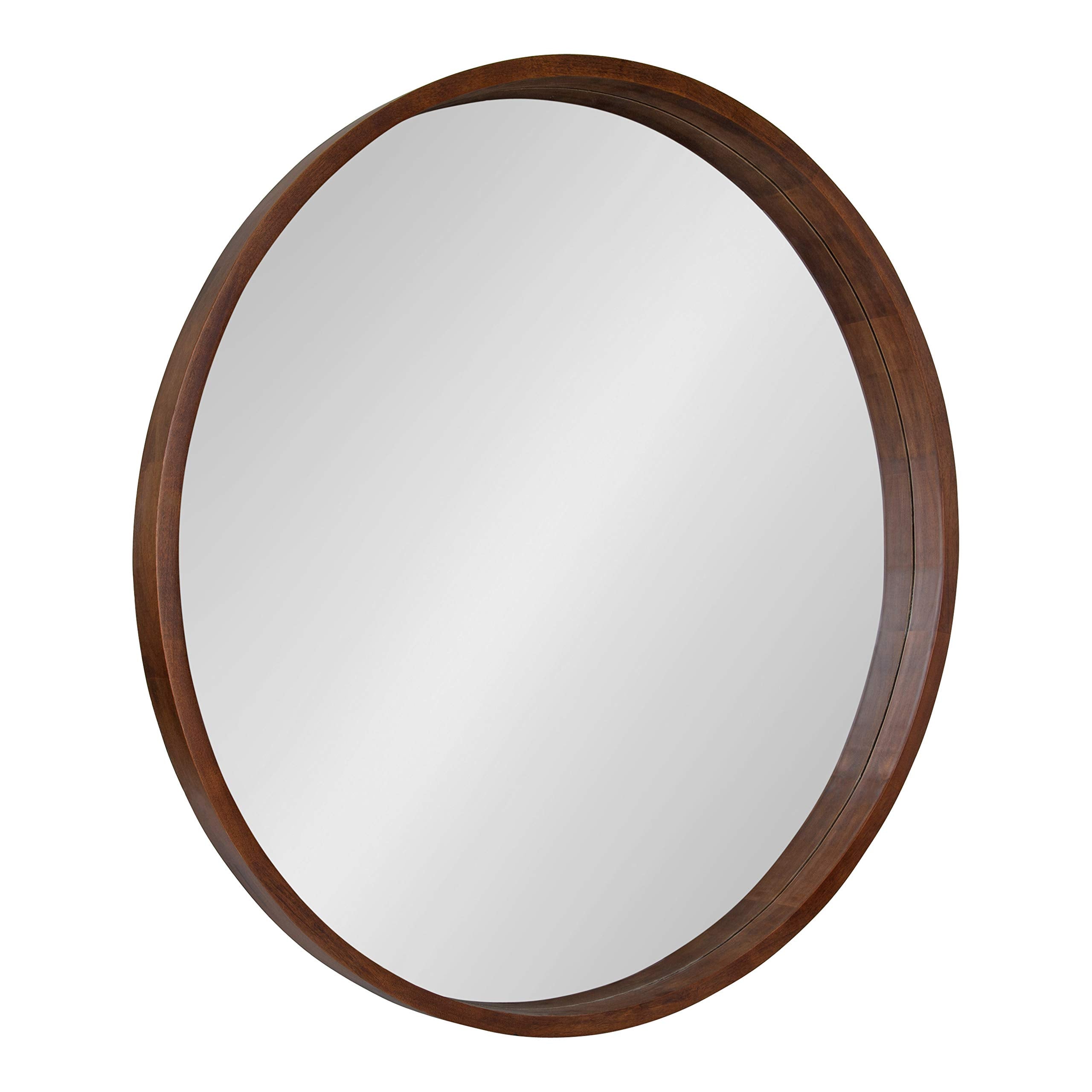 Kate and Laurel Hutton Round Wood Wall Mirror, 36 Diameter, Walnut Brown, Geometric Modern Farmhouse Wall Decor