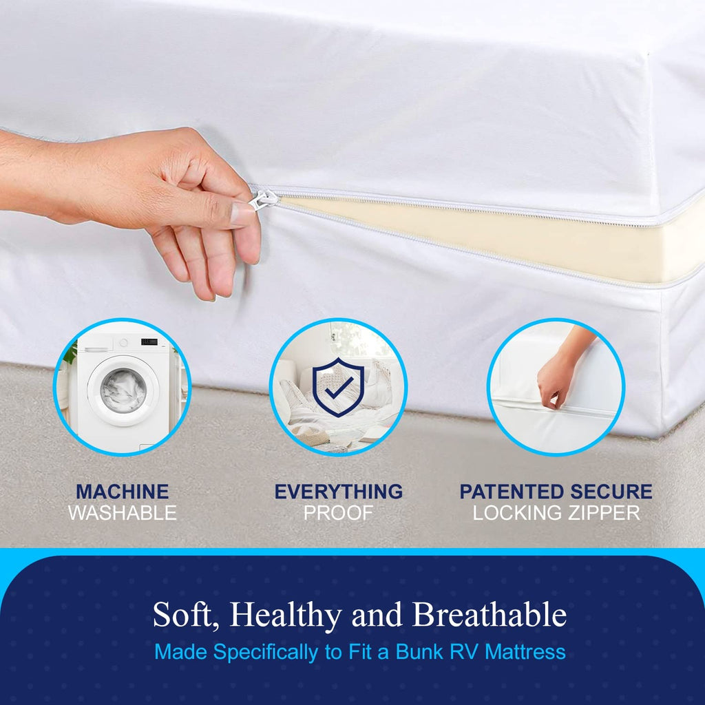 Rv 6 Sided Zippered Mattress Protector With Secure Locking Zipper For 60X75 Rv Short Queen. Creates A Natural Seal Around Your M