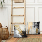 Supwhd Black And Gold Pillow Covers, Abstract White Black And Gold Pillow Covers 24X24 Set Of 2, Modern Black And White Pillow C