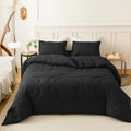 Clothknow Black Daisy Puff Comforter Set Queen 3Pcs Black Bedding Comforter Sets Black Boho Queen Comforter Soft Black Queen Siz