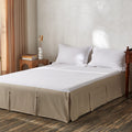 Biselina French Linen Bed Skirt Split Corner With Button 14-Inch Tailored Drop Natural Flax Cotton Blend Basic Dust Ruffle Soft