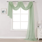 DONREN Sage Green Sheer Window Scarf Valance - Luxury Soft Semi Sheer Scarf for Window Wedding Arch Sheer Curtains Scarf (1 Pane