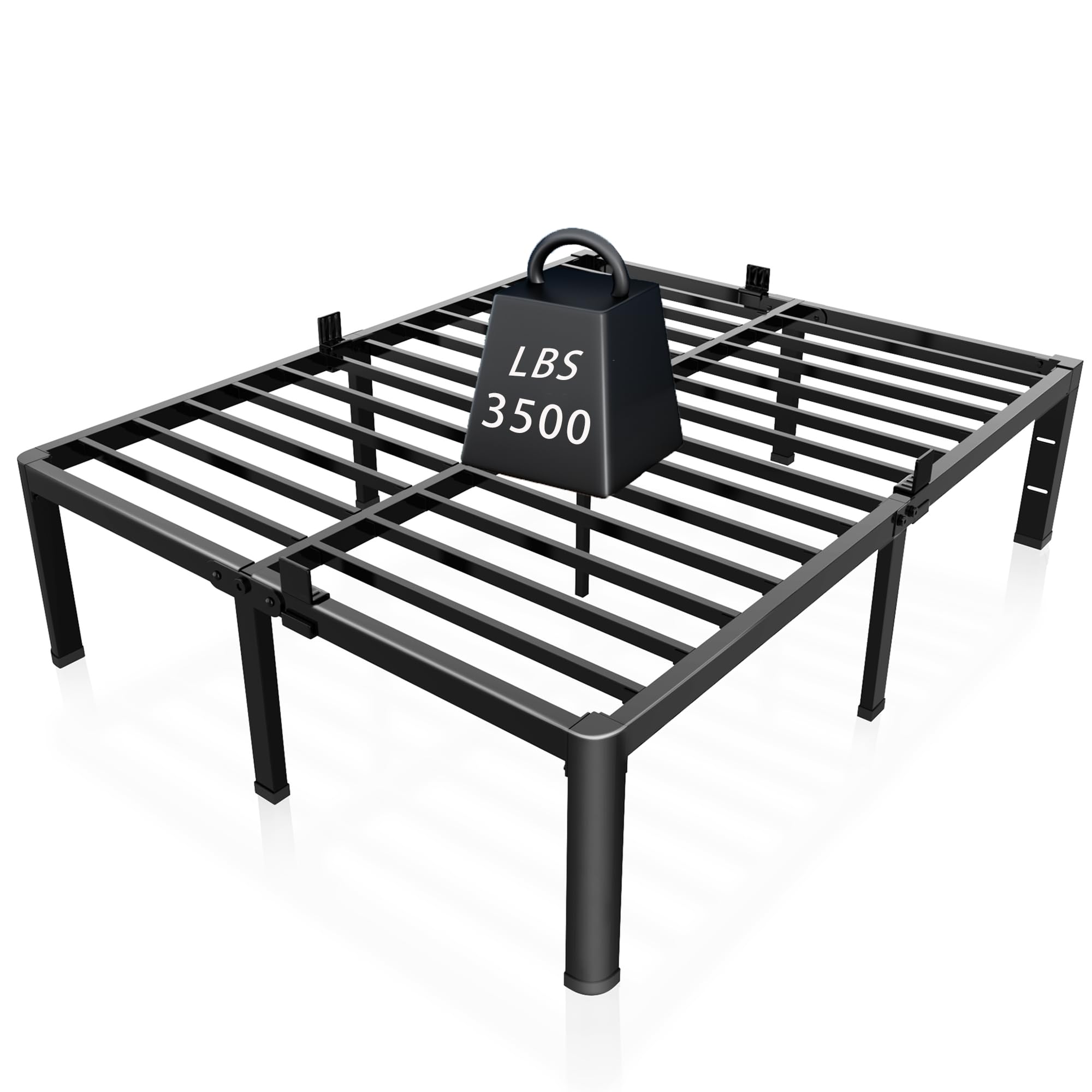 ROIL 14 inch California King Size Bed Frame Metal Platform No Box Spring Needed with Headboard Hole Round Corner Legs Mattress R